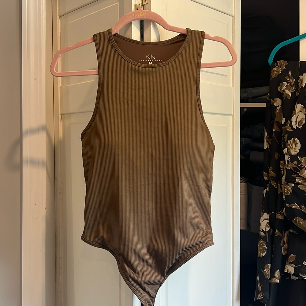 Klassy Newtwork High Neck Brown Bodysuit